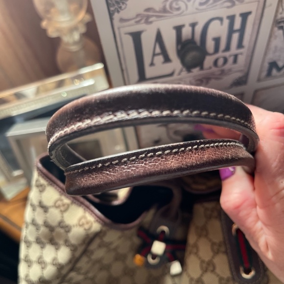 Gucci Beige and Dark Brown Logo Satchel - Picture 6 of 6